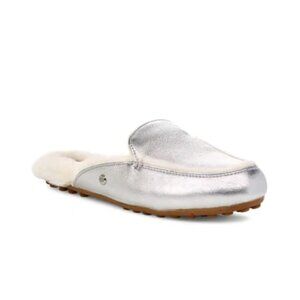 NEW UGG Women Lane Silver Metallic Sheepskin Slip On Mule Shoes